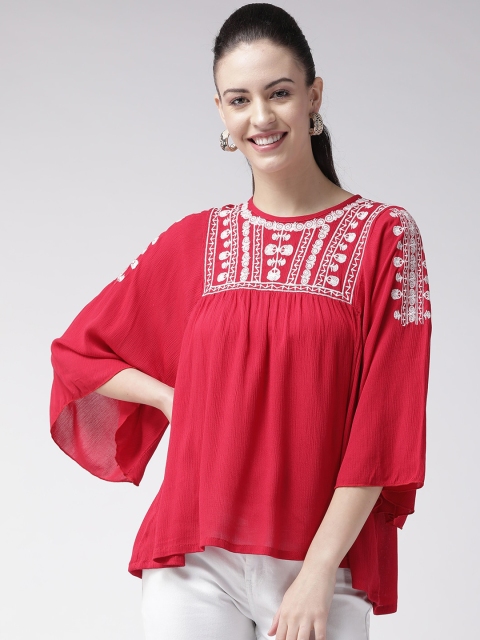 

plusS Women Red Embellished A-Line Top