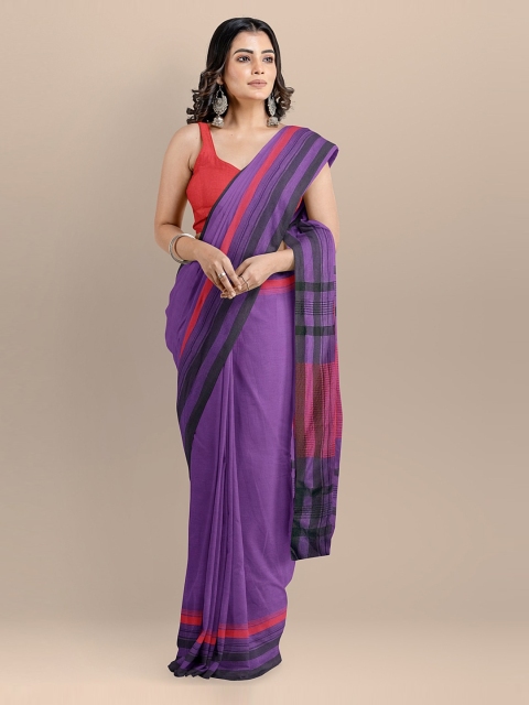 

BharatSthali Purple & Black Pure Cotton Solid Maheshwari Handloom Sustainable Saree