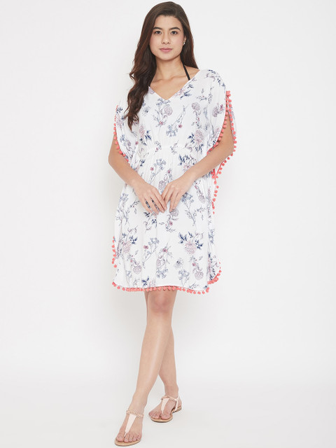

The Kaftan Company Women White & Black Printed Cover-Up Kaftan Dress