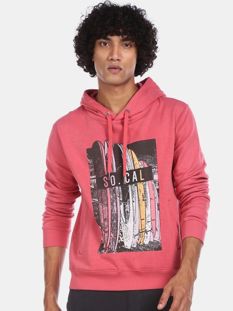 

Aeropostale Men Pink & Black Printed Hooded Sweatshirt