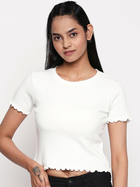 

People Women White Solid Crop Top