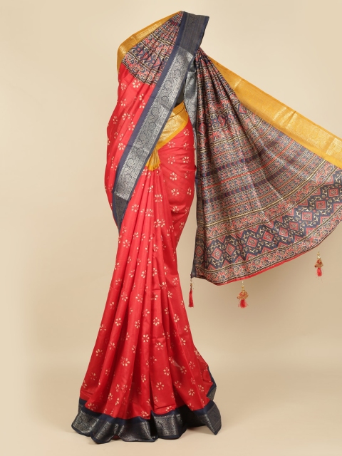 

Pothys Red Printed Jute Silk Saree