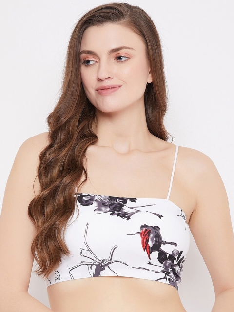 

SECRETS BY ZEROKAATA White & Grey Floral Printed Lightly Padded Non-Wired Workout Bra
