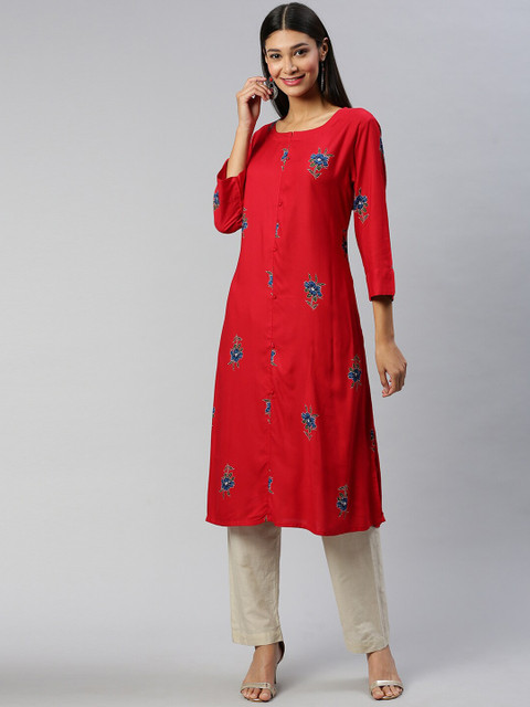 

Soch Women Red Printed Straight Kurta