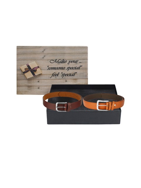 

LONDON FASHION hob Men Set Of 2 Belt Accessory Gift Set, Brown