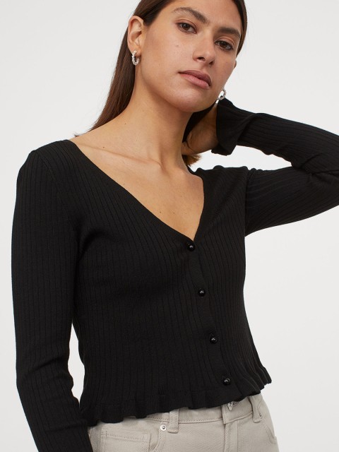 

H&M Women Black Solid V-neck Cardigan