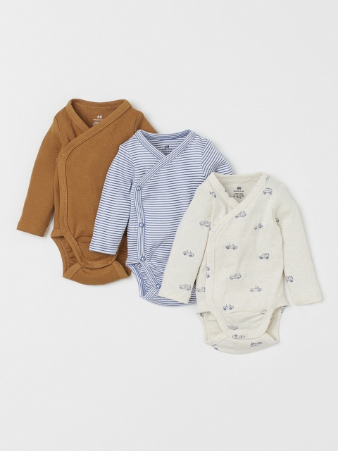 

H&M Infants Multi-colour Printed Long-sleeved Cotton Bodysuits Pack of 3