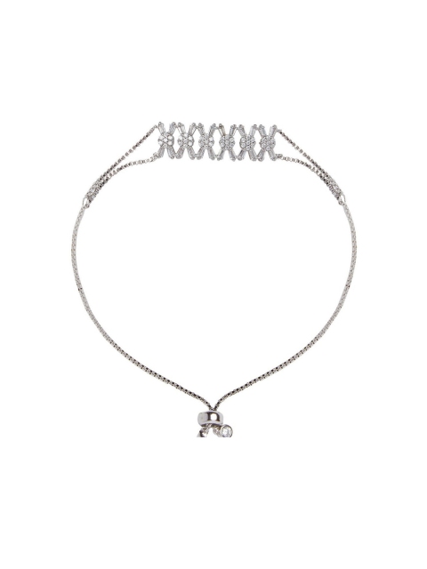 

shaze Rhodium-Plated Silver-Toned & White CZ Studded Bracelet