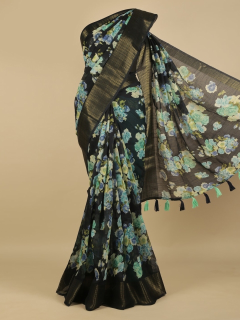 

Pothys Blue Floral Printed Linen Blend Saree