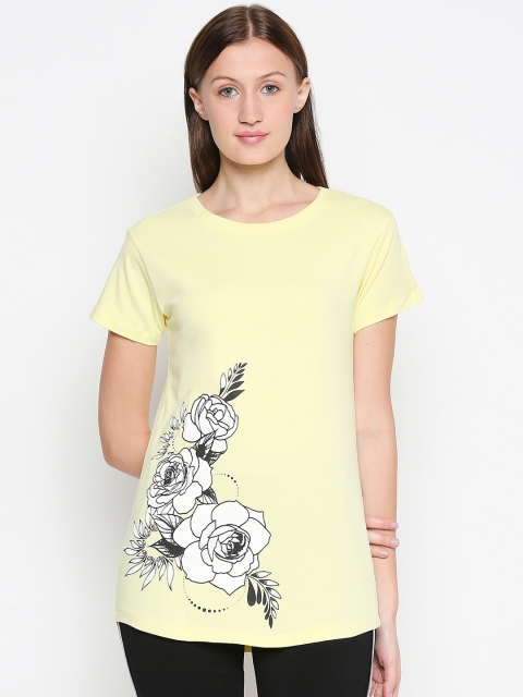 

XIN Women Yellow Printed Round Neck T-shirt