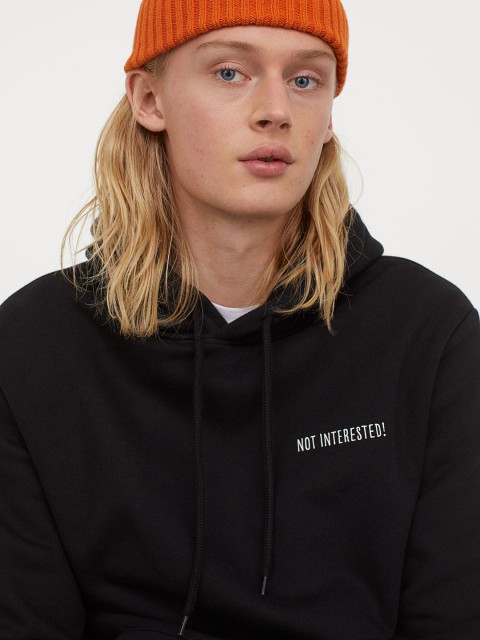 

H&M Men Black Printed Hooded Top