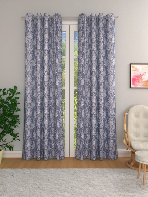 

Aura Blue & White Set of 2 Ethnic Motifs Room Darkening Door Curtains