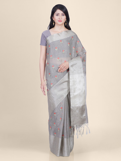 

Kasat Grey Pure Linen Woven Design Kota Saree