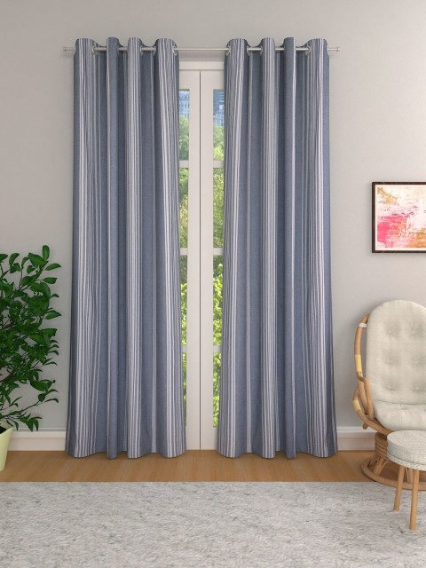 

Aura Black & White Set of 2 Striped Room Darkening Door Curtains
