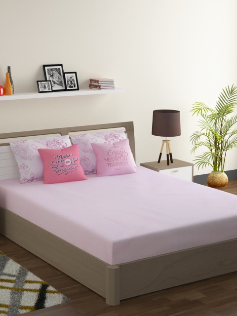 

SWAYAM Pink & White Abstract 210 TC Cotton 1 Queen Bedsheet with 2 Pillow Covers