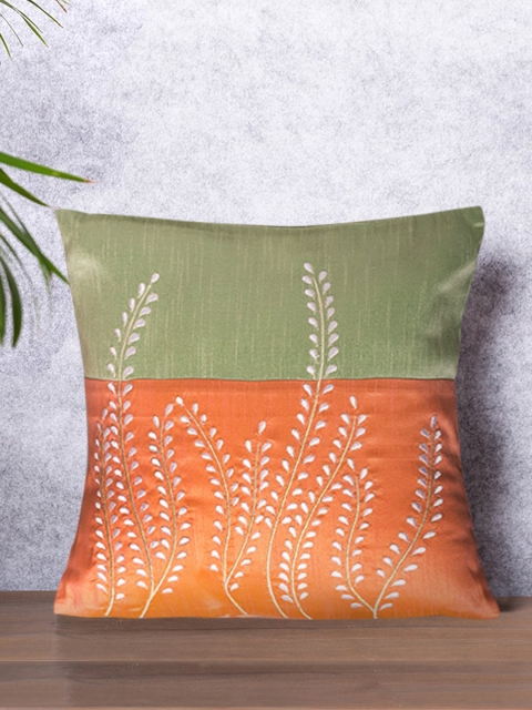 

PETAL HOME Orange & Green Embroidered Cushion Cover