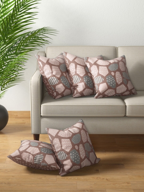 

PETAL HOME Brown & Pink Set of 5 Abstract Square Cushion Covers