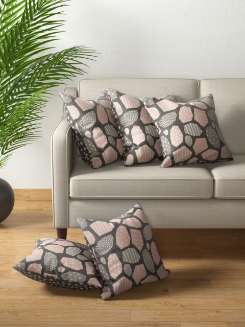 

PETAL HOME Brown & Pink Set of 5 Abstract Square Cushion Covers