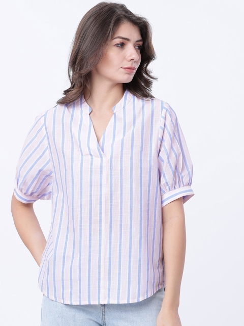 

Tokyo Talkies Women White Striped Shirt Style Top