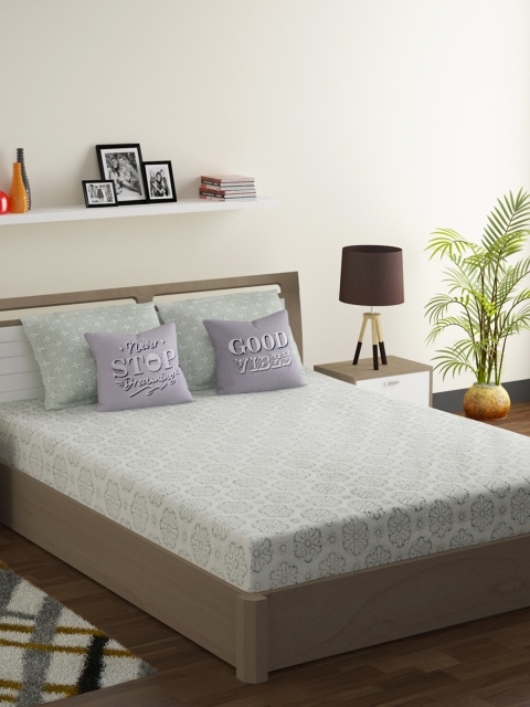 

SWAYAM Grey & Purple Floral 210 TC Cotton 1 Queen Bedsheet with 2 Pillow Covers