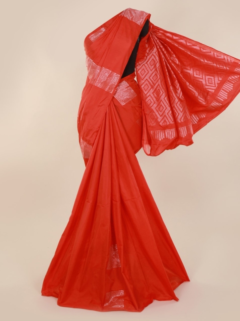 

Pothys Red Silk Cotton Solid Kanjeevaram Saree