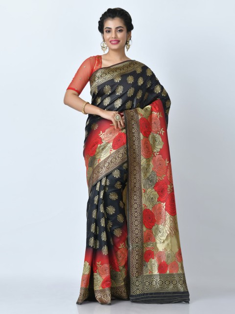 

RANGOLI Black Woven Design Art Silk Saree