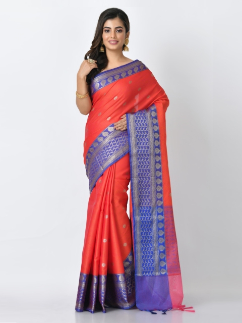 

RANGOLI Red & Blue Organza Woven Design Saree