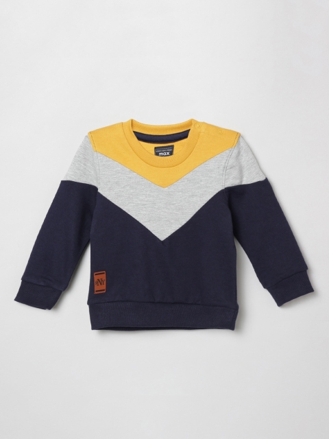 max Boys Navy Blue & Grey Colourblocked Sweatshirt