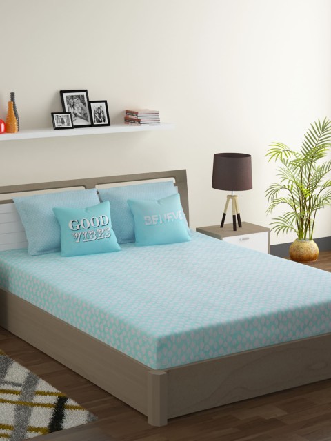 

SWAYAM Blue & White Ethnic Motifs 210 TC Cotton 1 King Bedsheet with 2 Pillow Covers