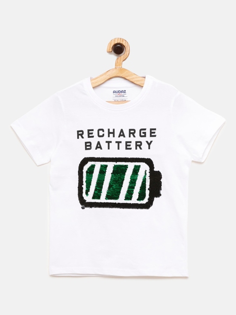 

AUDAZ Boys White Printed Round Neck Pure Cotton T-shirt
