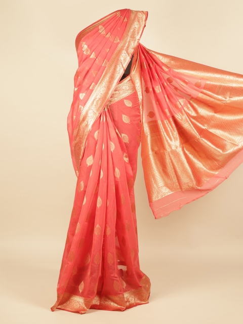 

Pothys Peach-Coloured & Gold-Toned Jute Silk Woven Design Saree