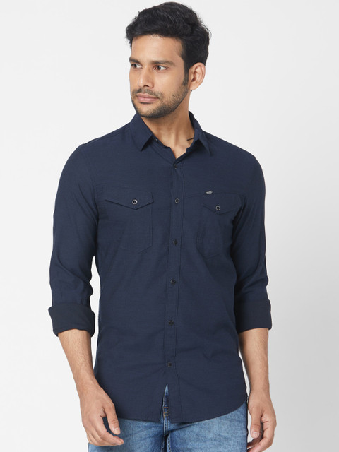 

Mufti Men Navy Blue Slim Fit Solid Casual Shirt