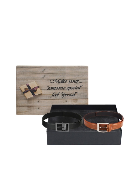 

LONDON FASHION hob Men Pack Of 2 Black & Tan Brown Belts Accessory Gift Set