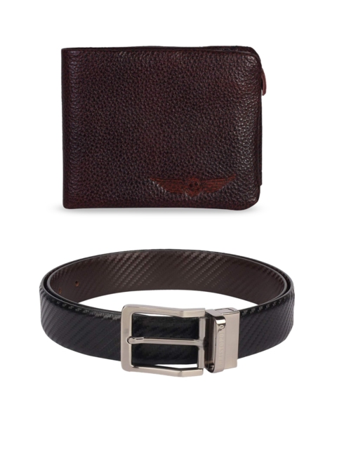 

CHRISTOPOLO Men Black & Brown Solid Wallet & Reversible Belt Combo
