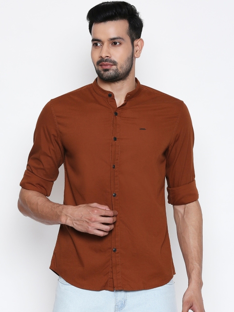 

People Men Rust Slim Fit Solid Casual Shirt