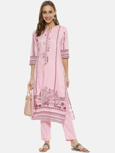 

Instafab Women Pink Printed Kurta with Trousers