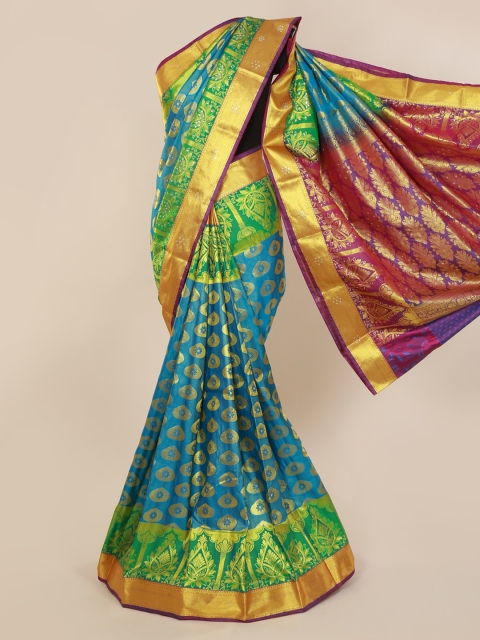 

Pothys Blue & Green Pure Silk Woven Design Kanjeevaram Saree