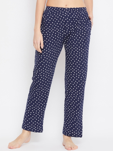

Clovia Women Navy Blue & White Polka Dot Printed Lounge Pants