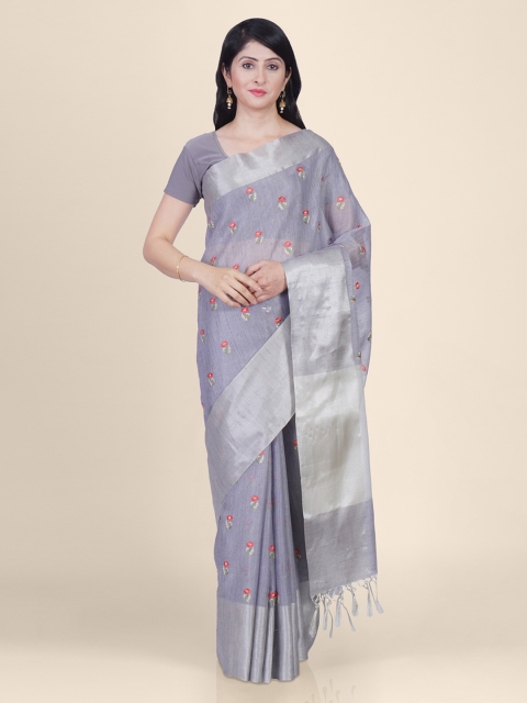 

Kasat Grey Pure Linen Woven Design Kota Handloom Saree with Jhalar Pallu