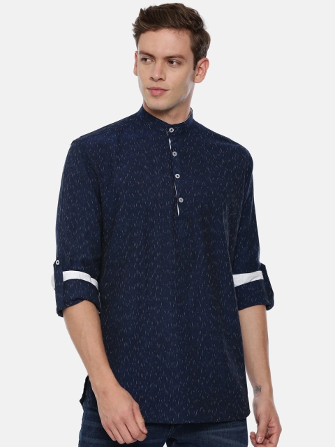 

ROLLER FASHIONS Men Blue Woven Design Straight Kurta