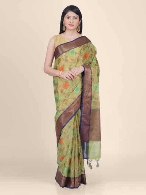 

Kasat Green Silk Blend Printed Mysore Silk Saree