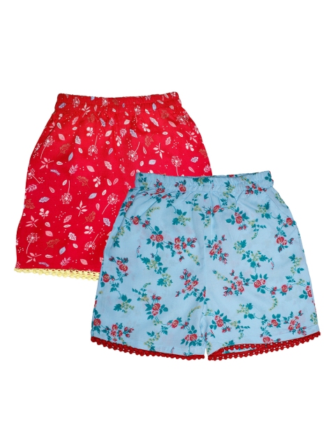 

KiddoPanti Girls Pack Of 2 Printed Regular Fit Regular Shorts, Blue