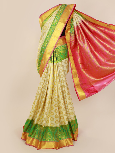 

Pothys Cream-Coloured Pure Silk Woven Design Kanjeevaram Saree