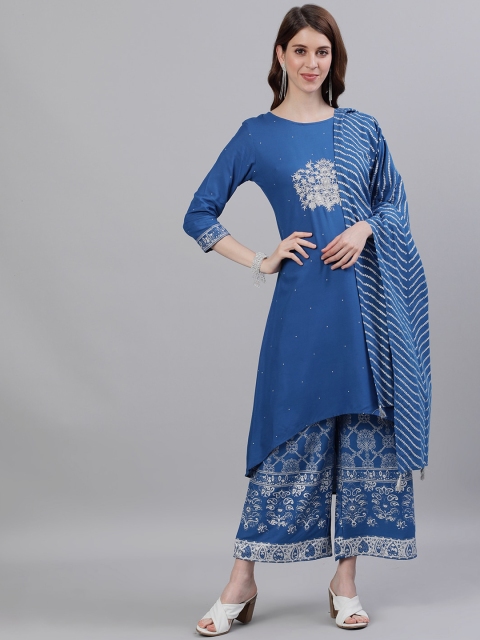 

Ishin Women Blue Embroidered Kurta with Palazzos & Dupatta