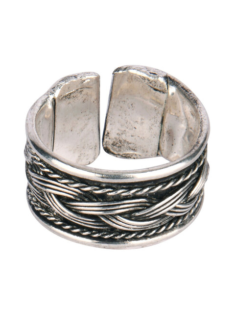 

DESI COLOUR Oxidized Zigzag Adjustable Thumb Ring, Silver