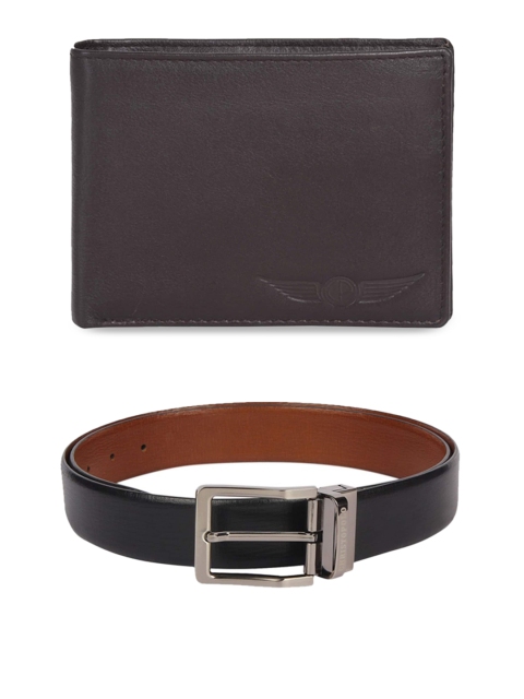 

CHRISTOPOLO Men Combo of Leather Wallet & Belt, Black