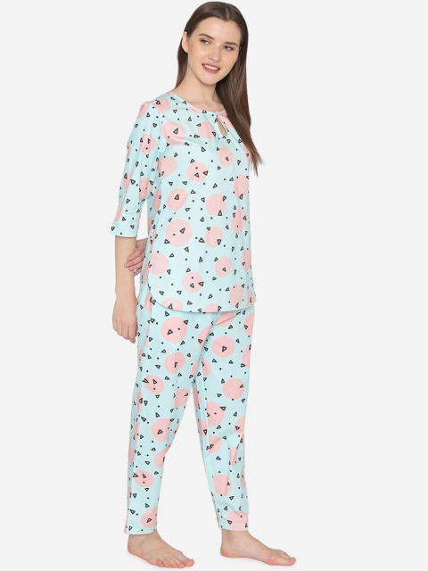 

Fluffalump Women Blue & Pink Printed Night Suit