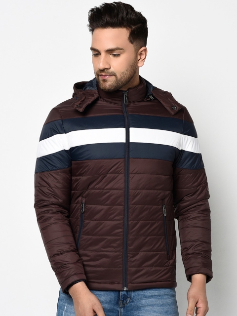 

METTLE Men Maroon & Navy Blue Striped Puffer Jacket