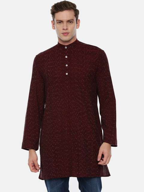 

ROLLER FASHIONS Men Maroon & White Woven Design Straight Kurta
