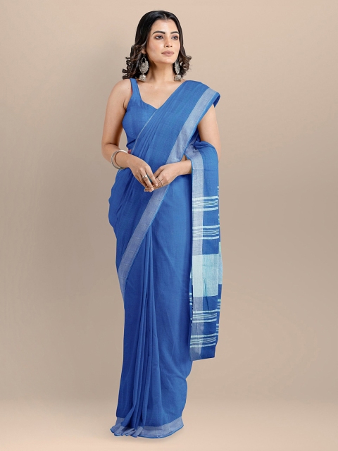 

BharatSthali Blue Pure Cotton Solid Handloom Mangalagiri Saree
